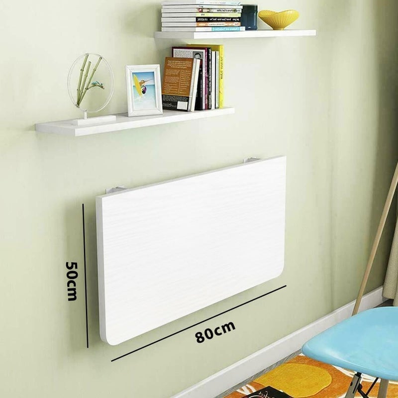 VITION Computer Desk Wall Mount Stand Folding Wall-Mounted Drop-Leaf Table,Metal Folding Shelf Bench Table Bracket (White, 50 X 80 cm) - Image 3