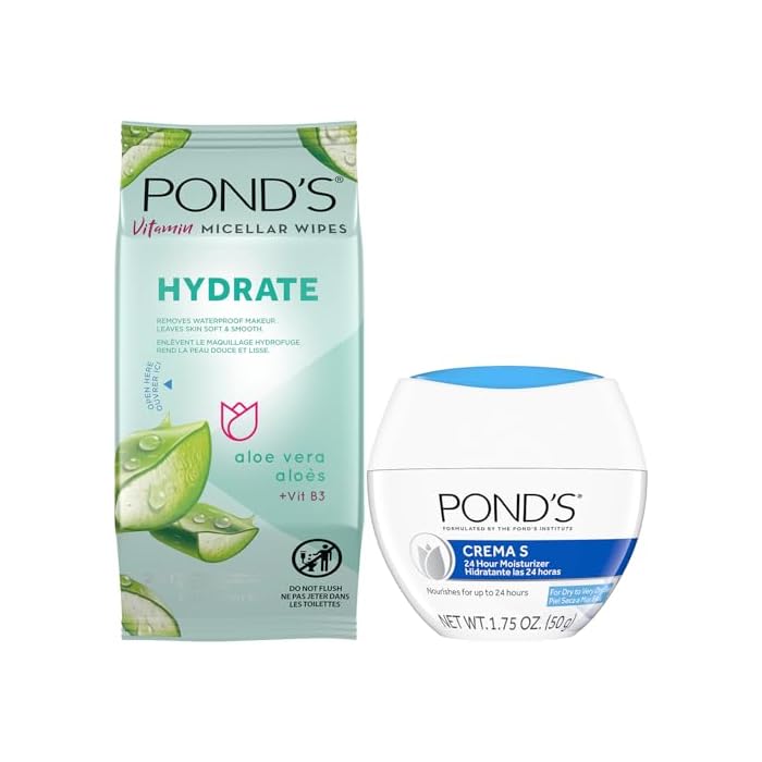 POND’S Hydrate Makeup Remover Wipes, Vitamin Micellar + Crema S 24H Facial Moisturizer with Botanical Extracts, Travel Essentials