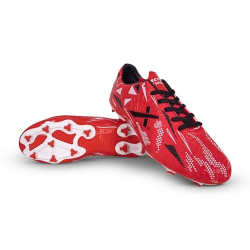 Vector X Trigger Synthetic Leather + Embossed Design Football Shoe/Studs, Double Colored High Strength TPU Sole, Padded Ankle Collar|Turf & Hard Ground Shoes for Boys Men, Youth (Red-White, Size-9) - Image 1