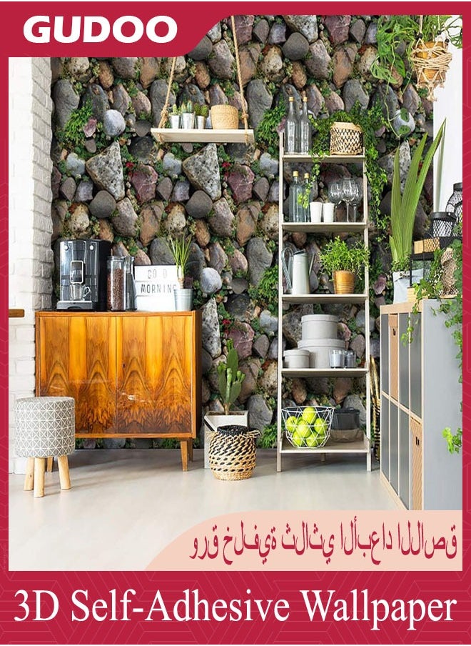 GUDOO ورق حائط ثلاثي الأبعاد ذاتي اللصق بتصميم حجري مزيف، قابل للإزالة واللصق، مقاوم للماء والانسكابات، مصنوع من PVC، لتزيين المنازل بحجم 45 سم × 10 متر.  - Image 4