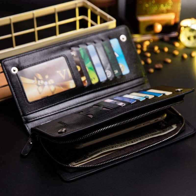 Elios Long Black PU Leather Wallet for Women (Black) - Image 2