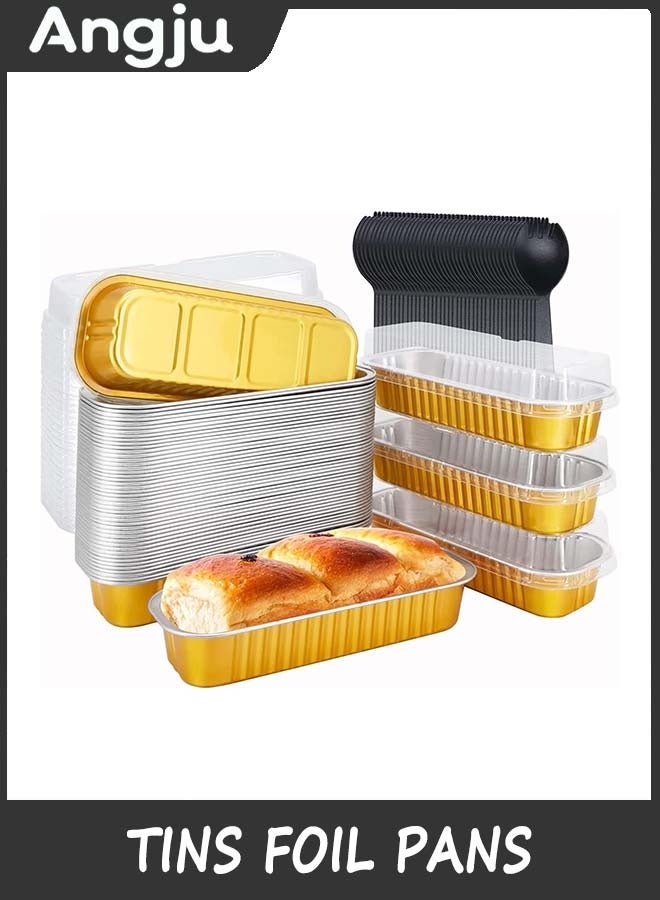 Angju Disposable Baking Tins Foil Pans With Lids 50 Pack, 6.8oz 16.5x6.4x3cm Aluminum Baking Pans With Lids And Spoons,Rectangle Muffin Tins Mini Brownie Loaf Baking Pans Containers - Image 1