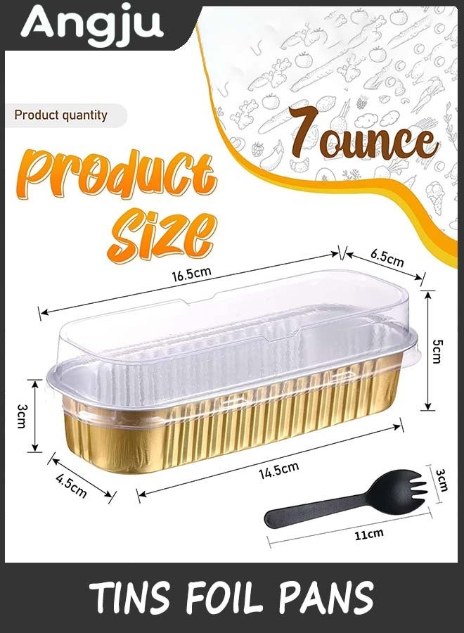 Angju Disposable Baking Tins Foil Pans With Lids 50 Pack, 6.8oz 16.5x6.4x3cm Aluminum Baking Pans With Lids And Spoons,Rectangle Muffin Tins Mini Brownie Loaf Baking Pans Containers - Image 5