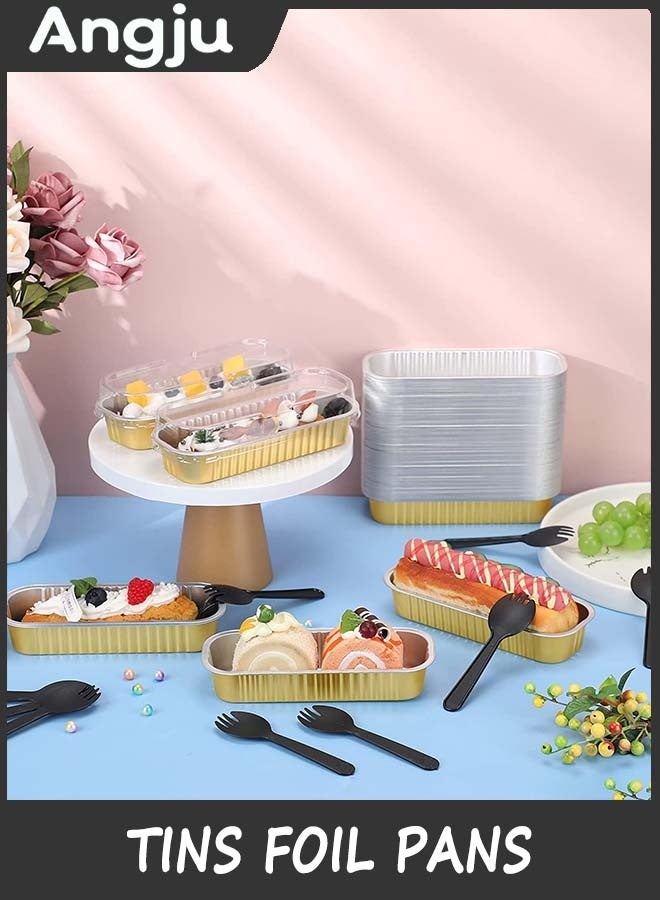 Angju Disposable Baking Tins Foil Pans With Lids 50 Pack, 6.8oz 16.5x6.4x3cm Aluminum Baking Pans With Lids And Spoons,Rectangle Muffin Tins Mini Brownie Loaf Baking Pans Containers - Image 3