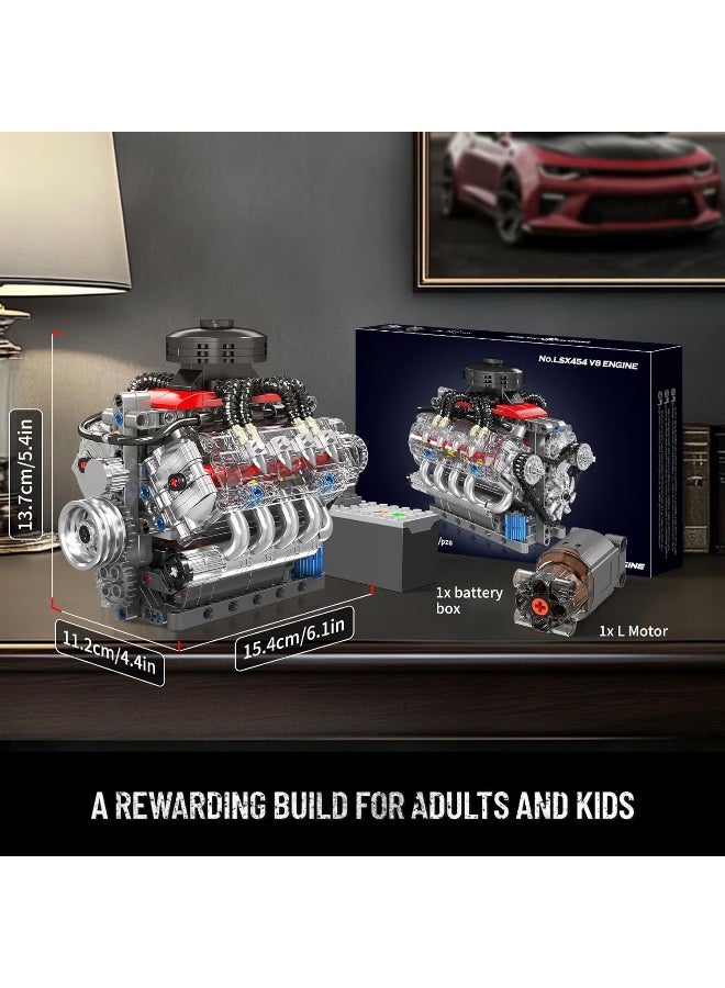Mould King 10171 Motorized Building Bricks, 487pcs V8 Engine Motorized Buliding Block Kits, Transparent Design Reveals Precision Piston Motion, Stem Toy Gifts for 14+ And Adult - Image 4