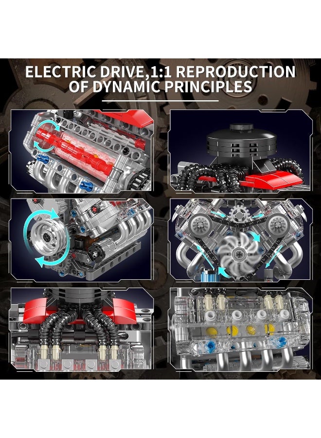 Mould King 10171 Motorized Building Bricks, 487pcs V8 Engine Motorized Buliding Block Kits, Transparent Design Reveals Precision Piston Motion, Stem Toy Gifts for 14+ And Adult - Image 2