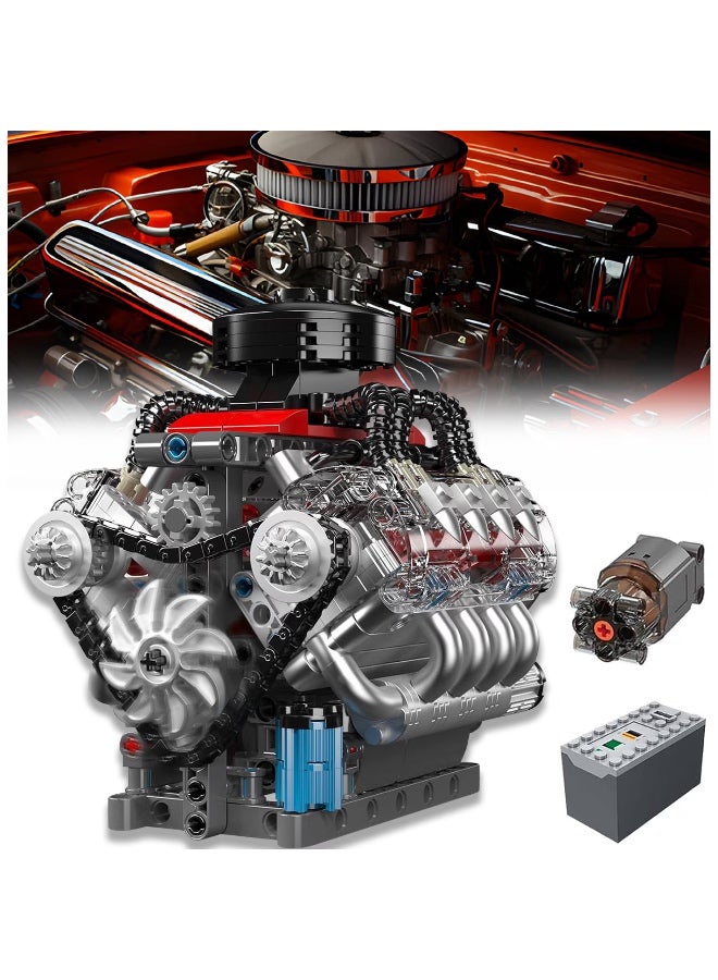 Mould King 10171 Motorized Building Bricks, 487pcs V8 Engine Motorized Buliding Block Kits, Transparent Design Reveals Precision Piston Motion, Stem Toy Gifts for 14+ And Adult - Image 1