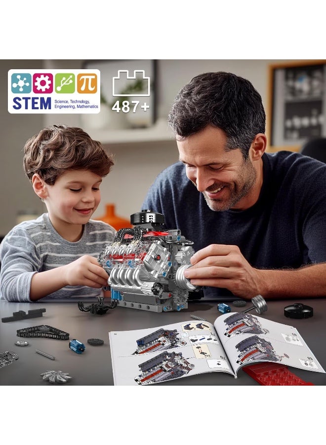 Mould King 10171 Motorized Building Bricks, 487pcs V8 Engine Motorized Buliding Block Kits, Transparent Design Reveals Precision Piston Motion, Stem Toy Gifts for 14+ And Adult - Image 5
