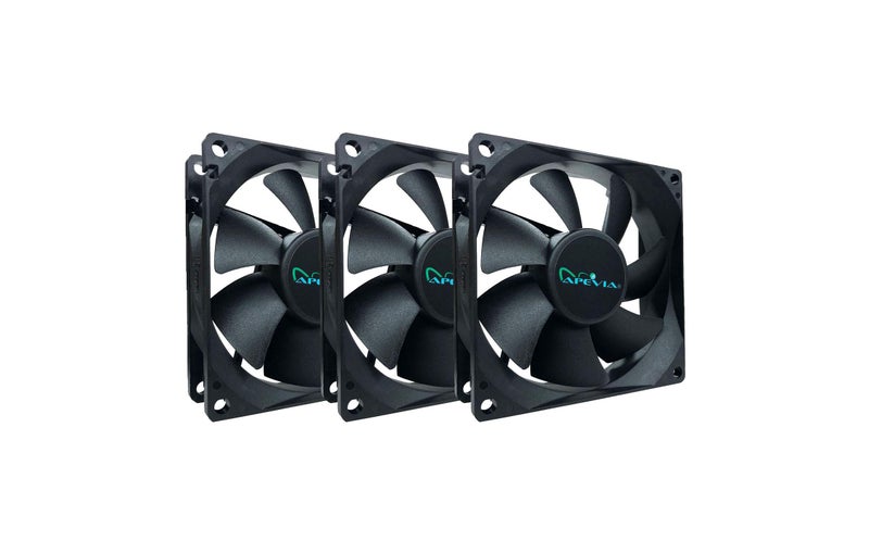 Apevia AF38S-BK 80mm 4pin Molex + 3pin Motherboard Silent Black Case Fan (3-pk) - Image 1