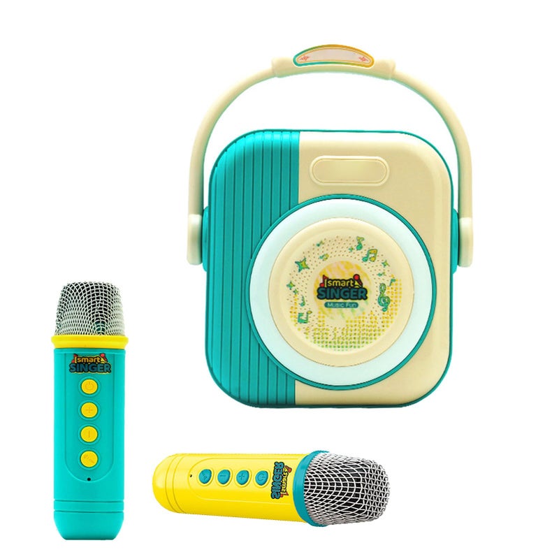 Blue Rechargeable Bluetooth Karaoke Machine With Dual Wireless Microphones For Home Party Outdoor - Image 3