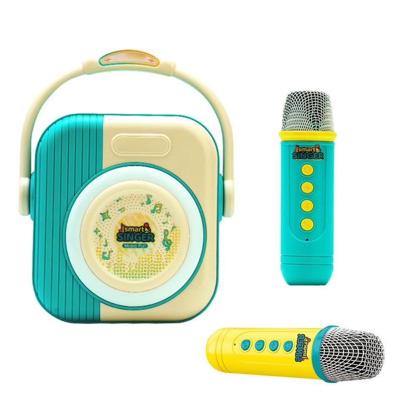 Blue Rechargeable Bluetooth Karaoke Machine With Dual Wireless Microphones For Home Party Outdoor - Image 4