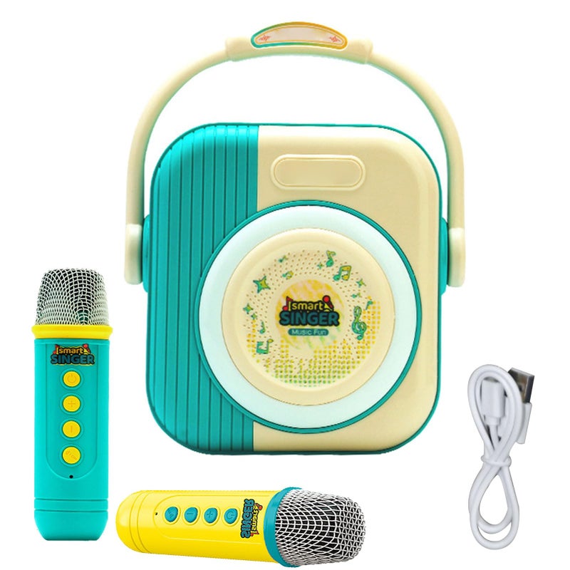 Blue Rechargeable Bluetooth Karaoke Machine With Dual Wireless Microphones For Home Party Outdoor - Image 2