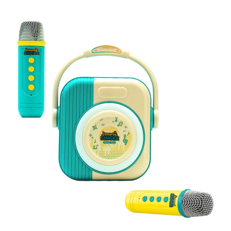 Blue Rechargeable Bluetooth Karaoke Machine With Dual Wireless Microphones For Home Party Outdoor - Image 5