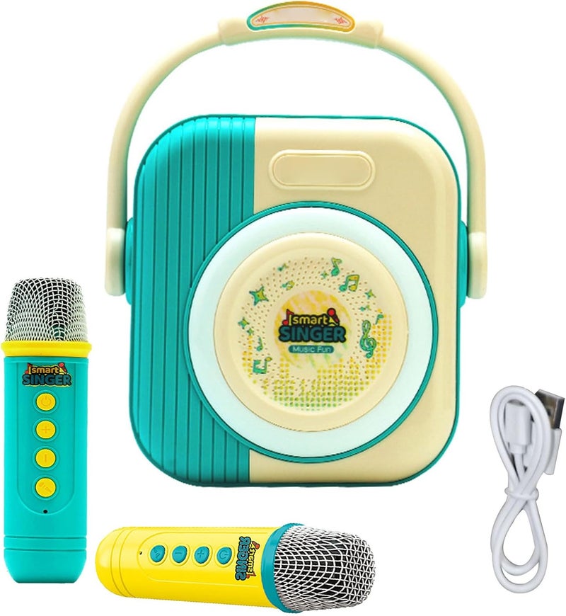 Blue Rechargeable Bluetooth Karaoke Machine With Dual Wireless Microphones For Home Party Outdoor - Image 1