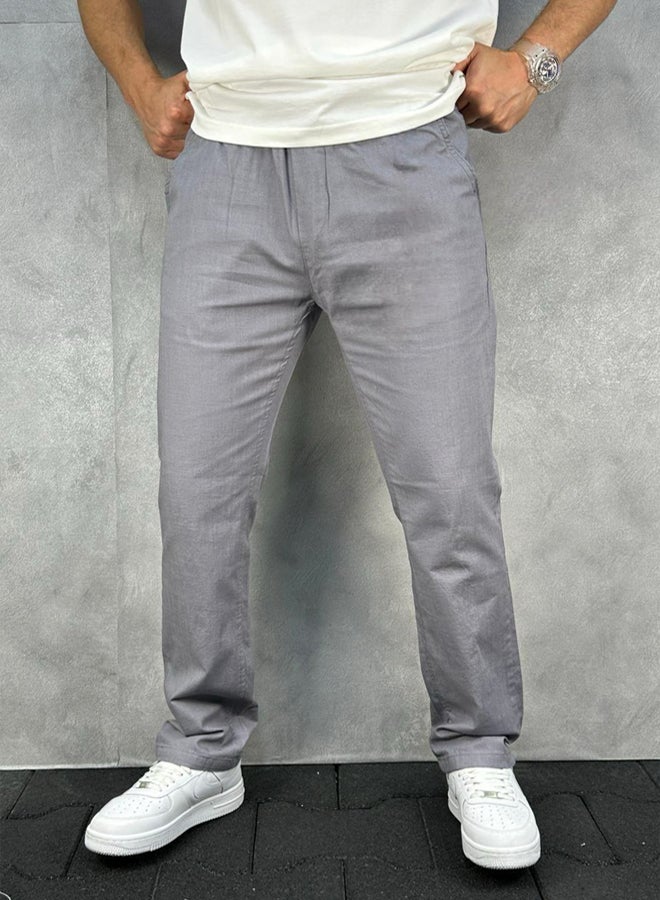 trendyol Gray Baggy Wide Leg Elastic Waist Comfortable Canvas Trousers - Image 1