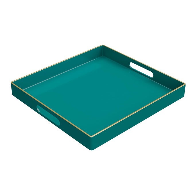 DECORATIVE TRAY GREEN SERVING TRAY WITH HANDLES COFFEE TABLE TRAY SQUARE PLASTIC TRAY FOR OTTOMAN BATHROOM KITCHEN 13X13X157