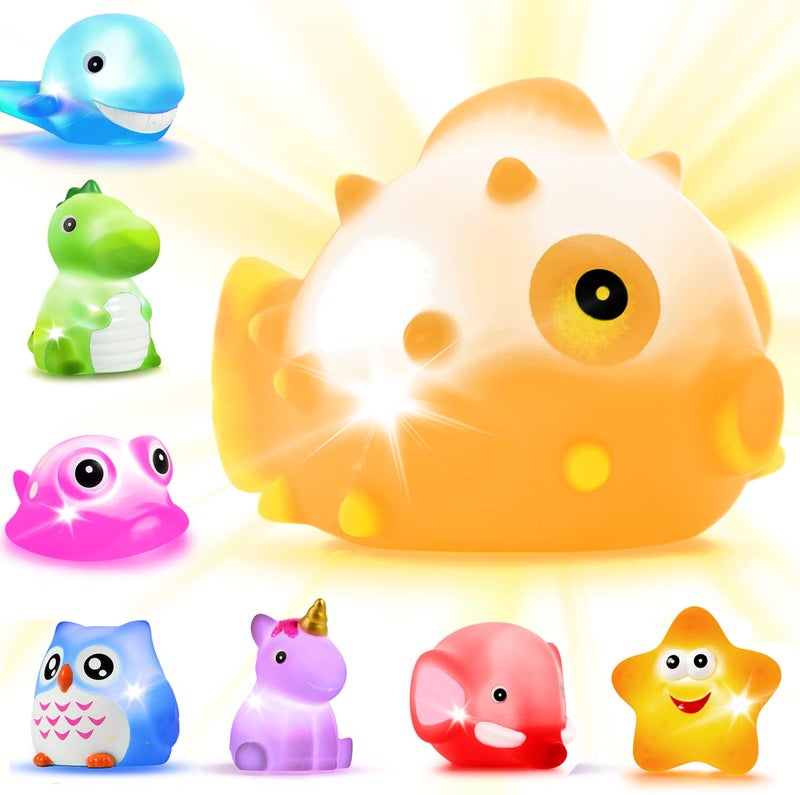 YeoNational&Toys Bath Toy with LED, 8 Pieces Floating Bath Animal Bath Toy Set for Baby Toddlers Children Preschool in Bathtub Pool Bathroom Swimming Pool Party - Image 1