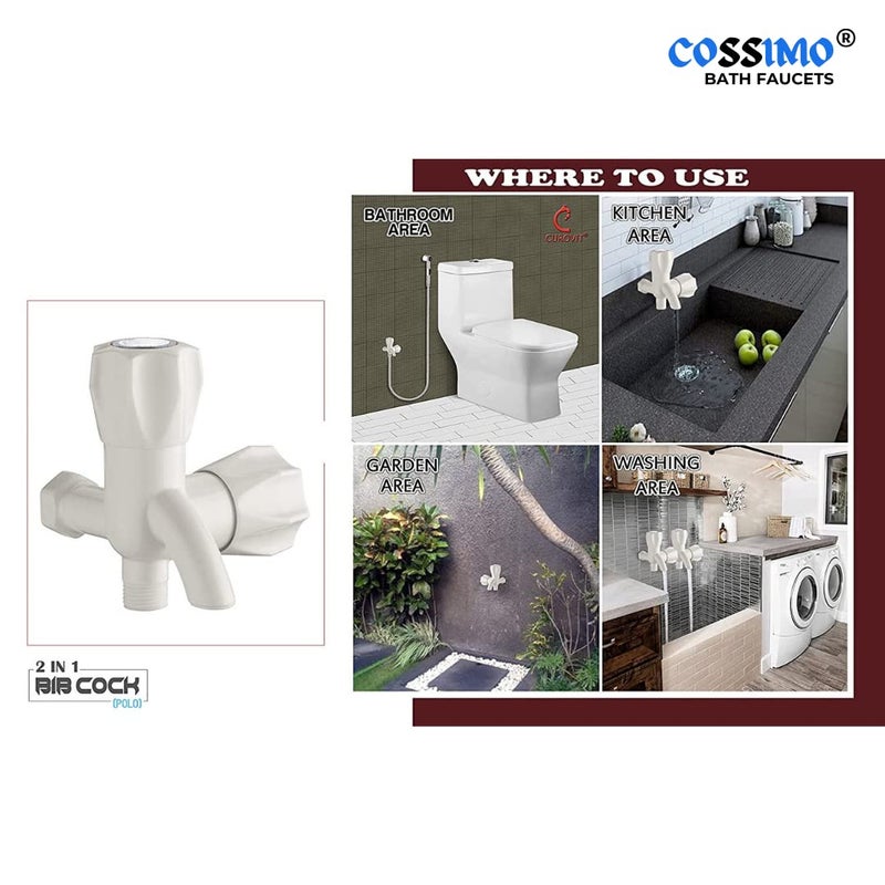 Cossimo PVC Plastic Chrome Two Way Bib Cock Tap For Bathroom/Washbasin - Pack Of 1 - Image 4