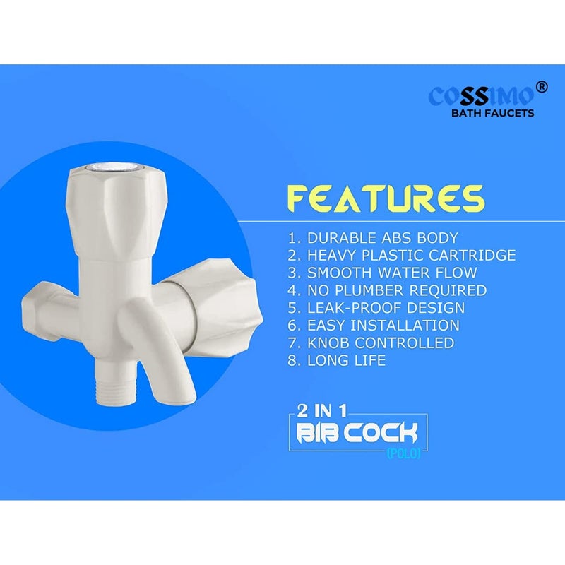Cossimo PVC Plastic Chrome Two Way Bib Cock Tap For Bathroom/Washbasin - Pack Of 1 - Image 3