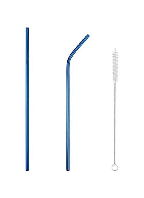 Stainless Steel Drinking Straws, Reusable with Brush, Set of 3, Blue