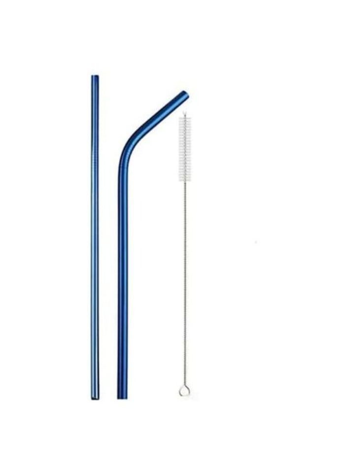 Stainless Steel Drinking Straws, Reusable with Brush, Set of 3, Blue