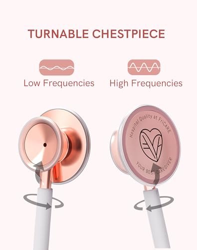FriCARE Dual Head Stethoscope - Stethoscopes for Nurses, Medical Nursing Students, Paramedics/EMT/LVN/VNA Backup Estetoscopio, Milky White Tube, Rose-Gold Chestpiece - Image 3