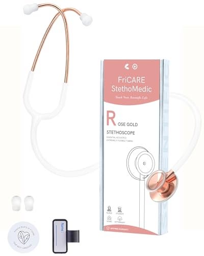 FriCARE Dual Head Stethoscope - Stethoscopes for Nurses, Medical Nursing Students, Paramedics/EMT/LVN/VNA Backup Estetoscopio, Milky White Tube, Rose-Gold Chestpiece - Image 1