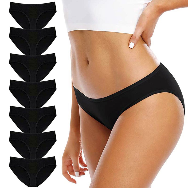 SNM Apparels ملابس SNM الداخلية للنساء - ملابس داخلية قطنية للنساء - سراويل داخلية ناعمة، قابلة للتنفس، خفيفة الوزن، تمتد، سراويل هيبستر للسيدات (7 قطع باللون الأسود، كبير) - Image 1