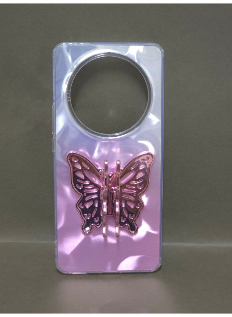 جراب كريستالي شفاف ملون، متوافق مع هاتف أوبو رينو 12F، مقاوم للصدمات والخدش، بتصميم فراشة وحامل مدمج. خيار رائع للفتيات والنساء. - Image 2