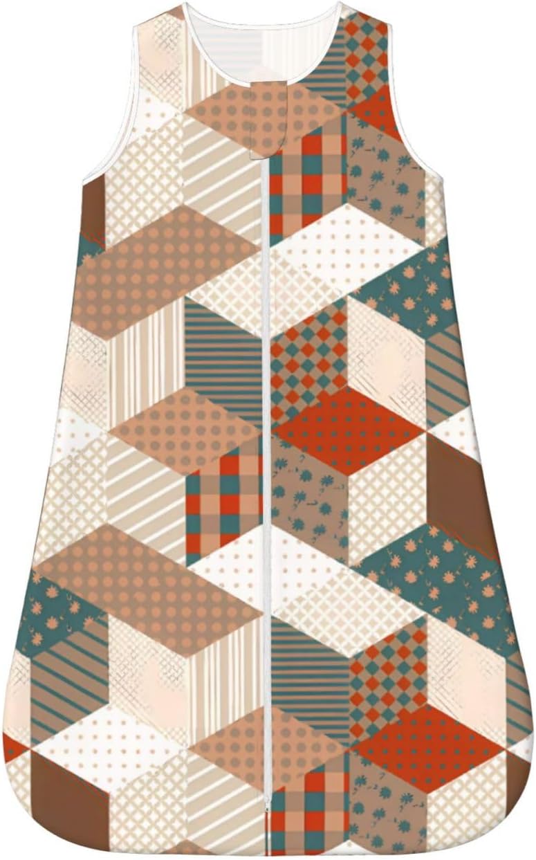 Patchwork Stars Vintage Brown Green Baby Wearable Blanket Infant Boys Girls Sleeping Bags for Newborn Small - Image 1