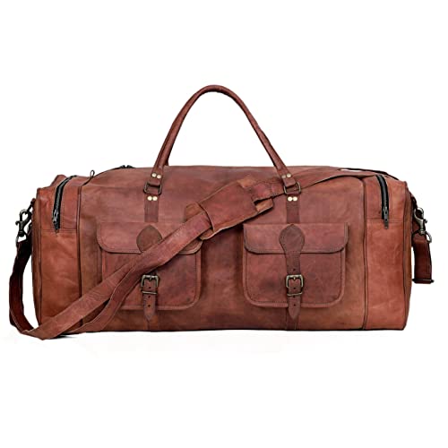cuero Leather Duffle Bag for Men Luggage Handmade Travel Bag Carry On Luggage Weekender Bags Overnight Gym Sports Cabin Holdall Bag For Airplanes Men And Women (30 Inch Brown) - Image 2