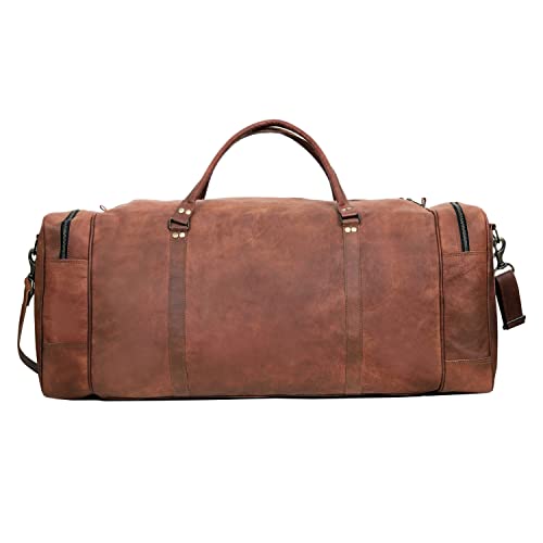 cuero Leather Duffle Bag for Men Luggage Handmade Travel Bag Carry On Luggage Weekender Bags Overnight Gym Sports Cabin Holdall Bag For Airplanes Men And Women (30 Inch Brown) - Image 3