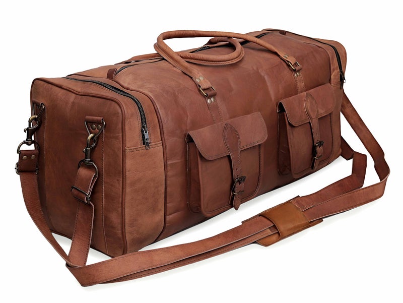 cuero Leather Duffle Bag for Men Luggage Handmade Travel Bag Carry On Luggage Weekender Bags Overnight Gym Sports Cabin Holdall Bag For Airplanes Men And Women (30 Inch Brown) - Image 1