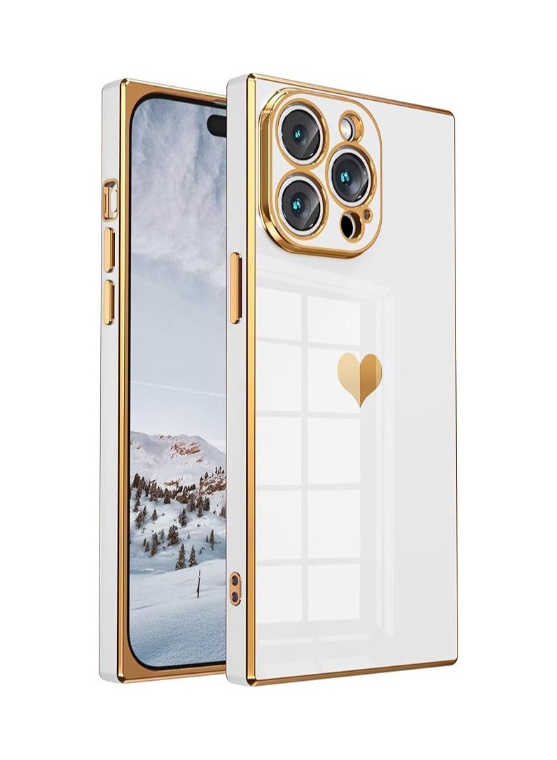 حافظة Square لـ iPhone 14 Pro Max【حماية كاملة للكاميرا】نمط قلب لطيف وزوايا معززة بالطلاء الكهربائي [6.7 بوصة] - باللون الأبيض - Image 1