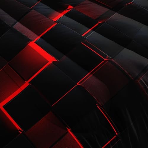 Tuzaovy red and Black Queen Size Comforter Set,red and Black Room Decor for Bedroom for Women,Queen Quilt Bedding Set Geometry - Image 5