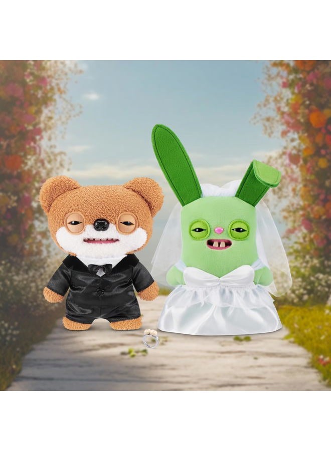 Fuggler دمى زورو زفاف فاج 22 سم - مجموعة من 2 - ألعاب قماشية مضحكة قبيحة مع أسنان تشبه الإنسان وحلقة أسنان، ألعاب قماشية قابلة للجمع للأطفال، المراهقين، والبالغين المعجبين - Image 3