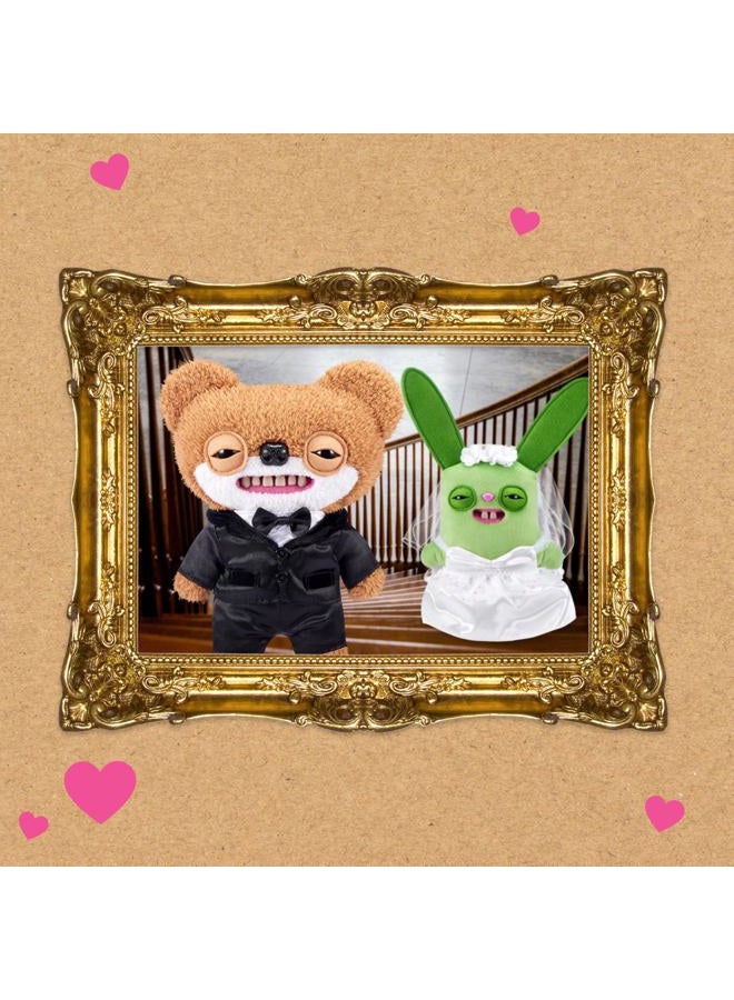 Fuggler دمى زورو زفاف فاج 22 سم - مجموعة من 2 - ألعاب قماشية مضحكة قبيحة مع أسنان تشبه الإنسان وحلقة أسنان، ألعاب قماشية قابلة للجمع للأطفال، المراهقين، والبالغين المعجبين - Image 2