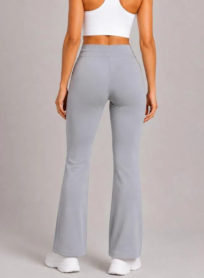 تايك تو Grey Solid Flared Sweatpants with Drawstring Waist and Pockets By Lazzycat