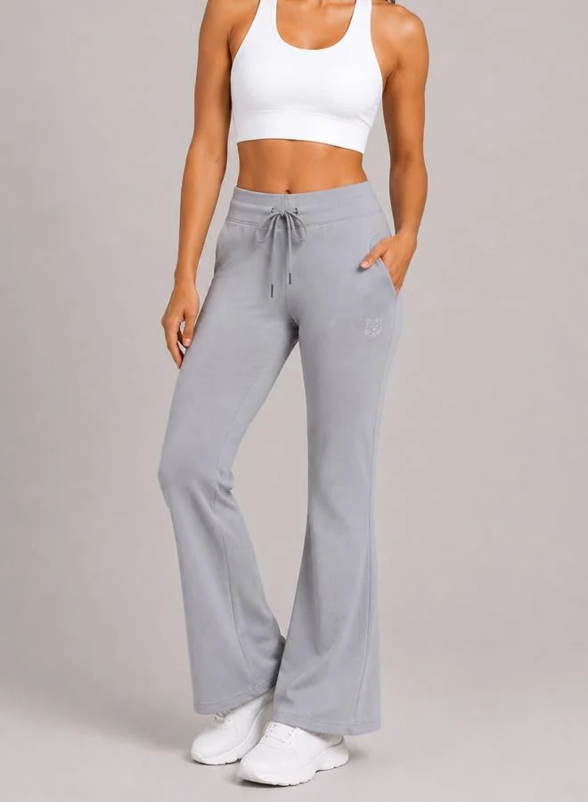 تايك تو Grey Solid Flared Sweatpants with Drawstring Waist and Pockets By Lazzycat