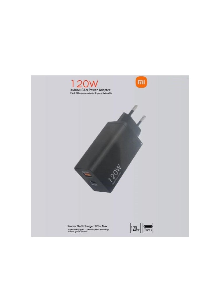 Generic - GaN 120W Power Adapter with USB Output and PD Output - Black - Image 1
