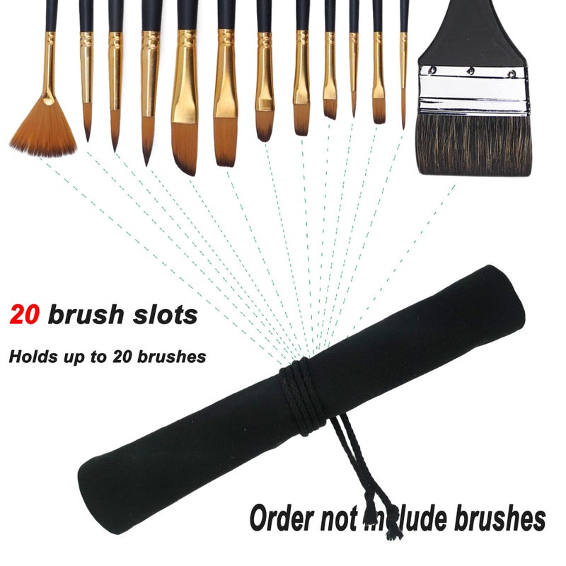 Funny live Paint Brush Holder Art Supplies, Artist Brush Holder & Art Supply Storage Organizer Roll-Up Case Bag, Protect Acrylic Oil Watercolor Paintbrushes (Black-20 Slot Pockets) - Image 2