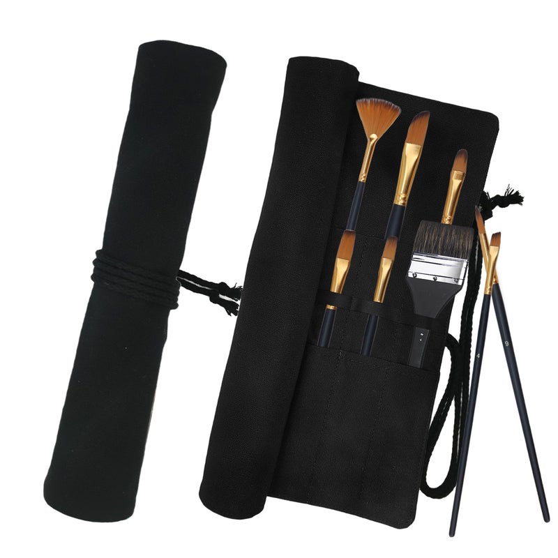 Funny live Paint Brush Holder Art Supplies, Artist Brush Holder & Art Supply Storage Organizer Roll-Up Case Bag, Protect Acrylic Oil Watercolor Paintbrushes (Black-20 Slot Pockets) - Image 1