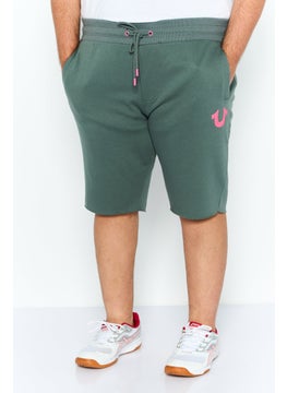 Men Drawstring Brand Logo Jogger Shorts, Olive