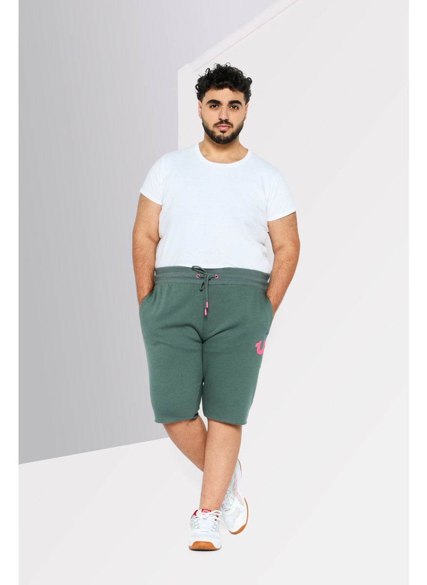 TRUE RELIGION - Men Drawstring Brand Logo Jogger Shorts, Olive - Image 1