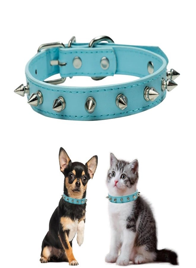 cyhaen Spiked Dog Collar,Anti-Bite Studded Cat Collar，Rivet Protective Pet Neck Pu Leather Chihuahua Collar for Xs Small Medium Large Boy Dogs Male Cats,Sky Blue Xs - Image 1