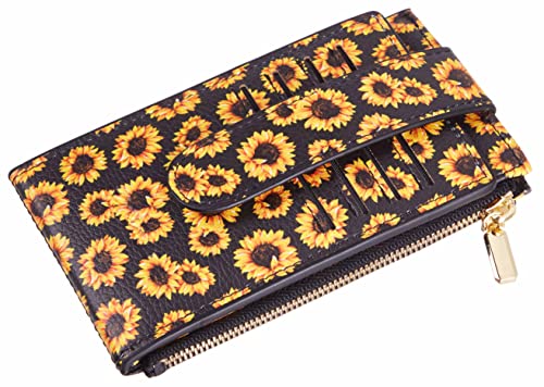 Chelmon Womens Wallet Slim RFID Blocking Bifold Multi Card Case Wallet with Zipper Pocket (Sunflower) - Image 5