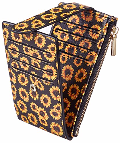 Chelmon Womens Wallet Slim RFID Blocking Bifold Multi Card Case Wallet with Zipper Pocket (Sunflower) - Image 1