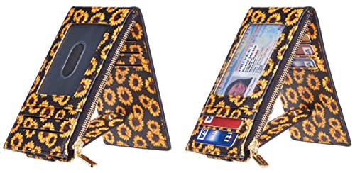 Chelmon Womens Wallet Slim RFID Blocking Bifold Multi Card Case Wallet with Zipper Pocket (Sunflower) - Image 2
