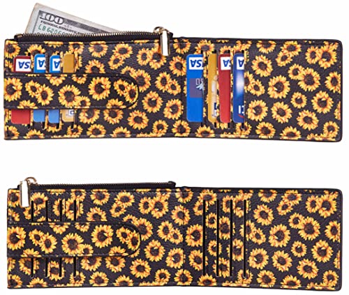 Chelmon Womens Wallet Slim RFID Blocking Bifold Multi Card Case Wallet with Zipper Pocket (Sunflower) - Image 4