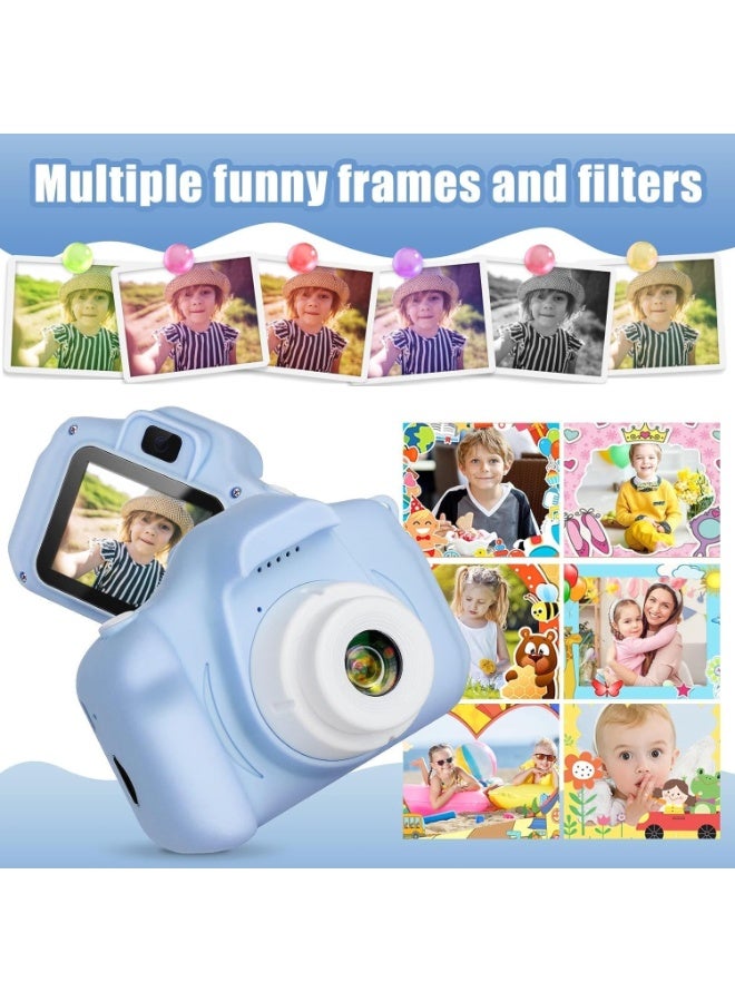 هالامين كاميرا رقمية صغيرة للأطفال، كاميرا رقمية عالية الوضوح بشاشة LCD 2 بوصة عالية الوضوح لتسجيل صور الفيديو للأطفال، قابلة للشحن، أزرق (بطاقة TF بسعة 32 جيجابايت وقارئ بطاقات) - Image 4
